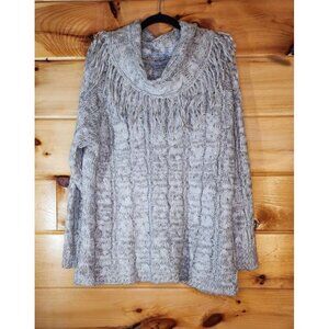 Cato Sweater Women's Size 18/20W Brown Cowl Fringe Neck Long Sleeve Sweater
